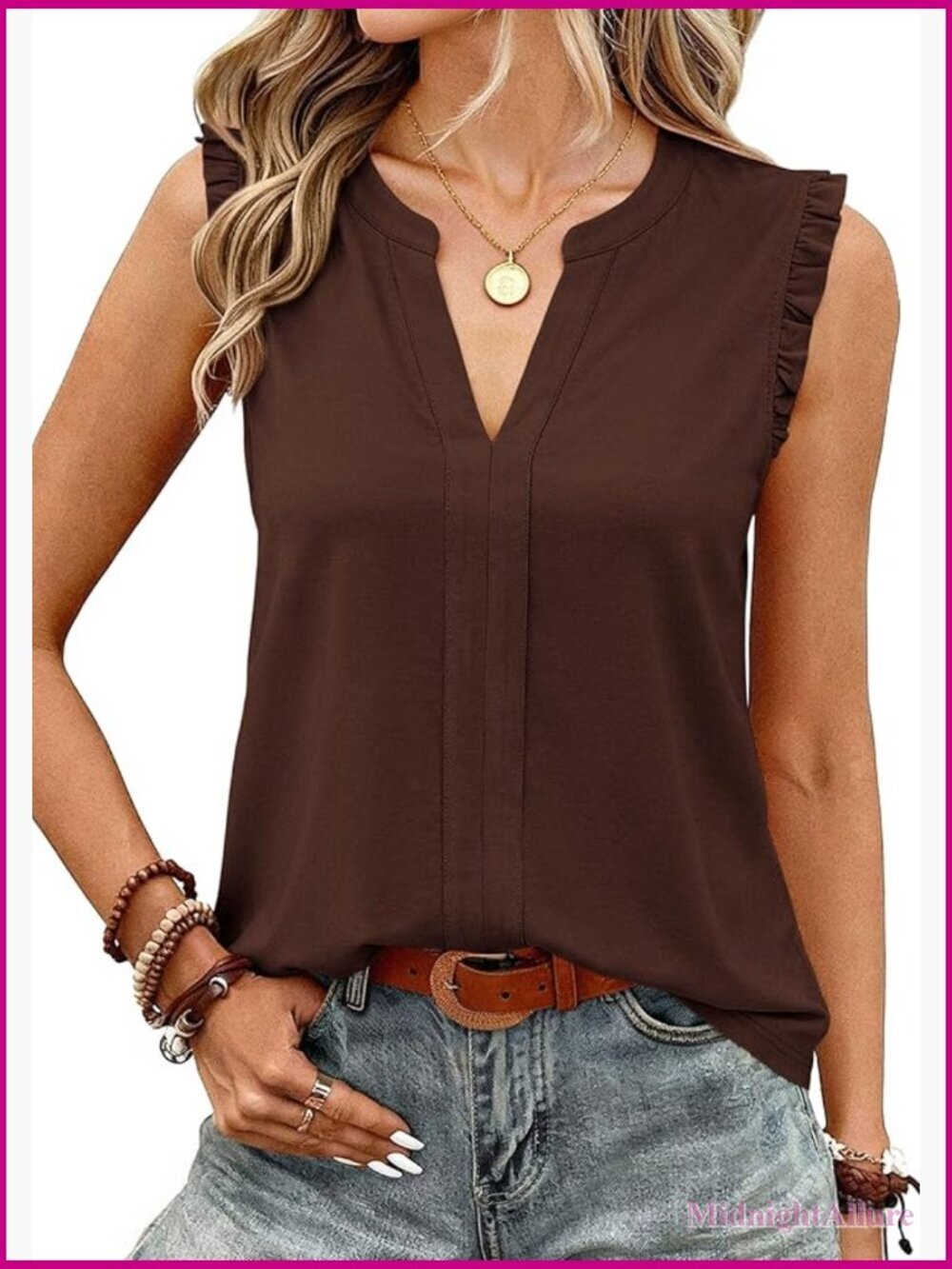 Sleeveless V Neck Ruffle Tank Top Dressy Casual Blouse for Women Work Office
